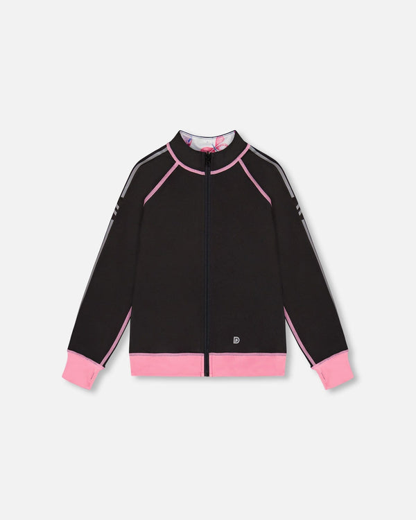 Printed Reversible Full Zip Athletic Cardigan Pink, Blue And Butterflies - G30XG30_009
