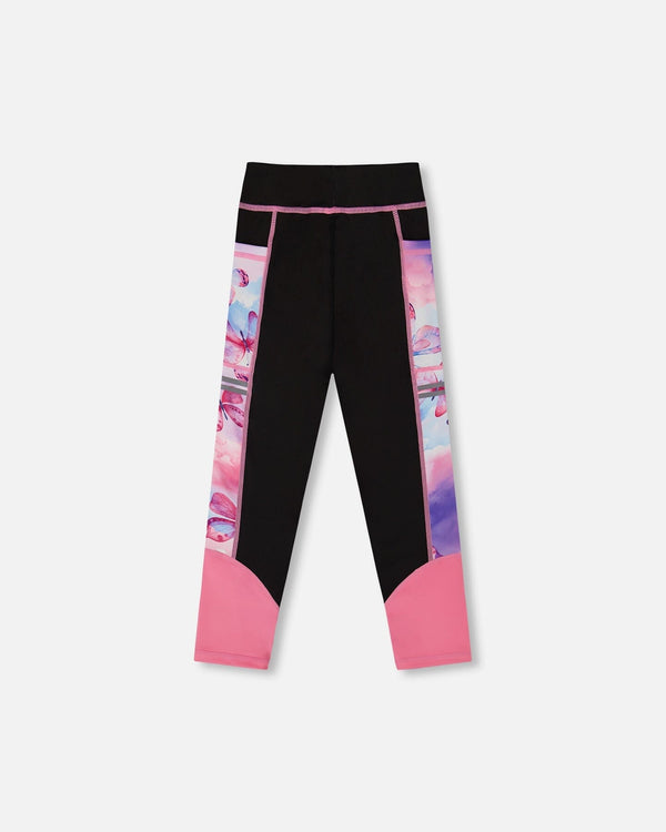 Colorblock Athletic Leggings Black And Multicolored Butterflies - G30XG60_999