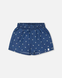 Printed Chambray Short Navy Blue And White Hearts - G30YG27_053