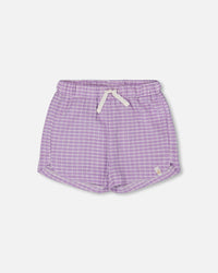 Crinkle Short White Checkered Lilac Pants & Shorts Deux par Deux 