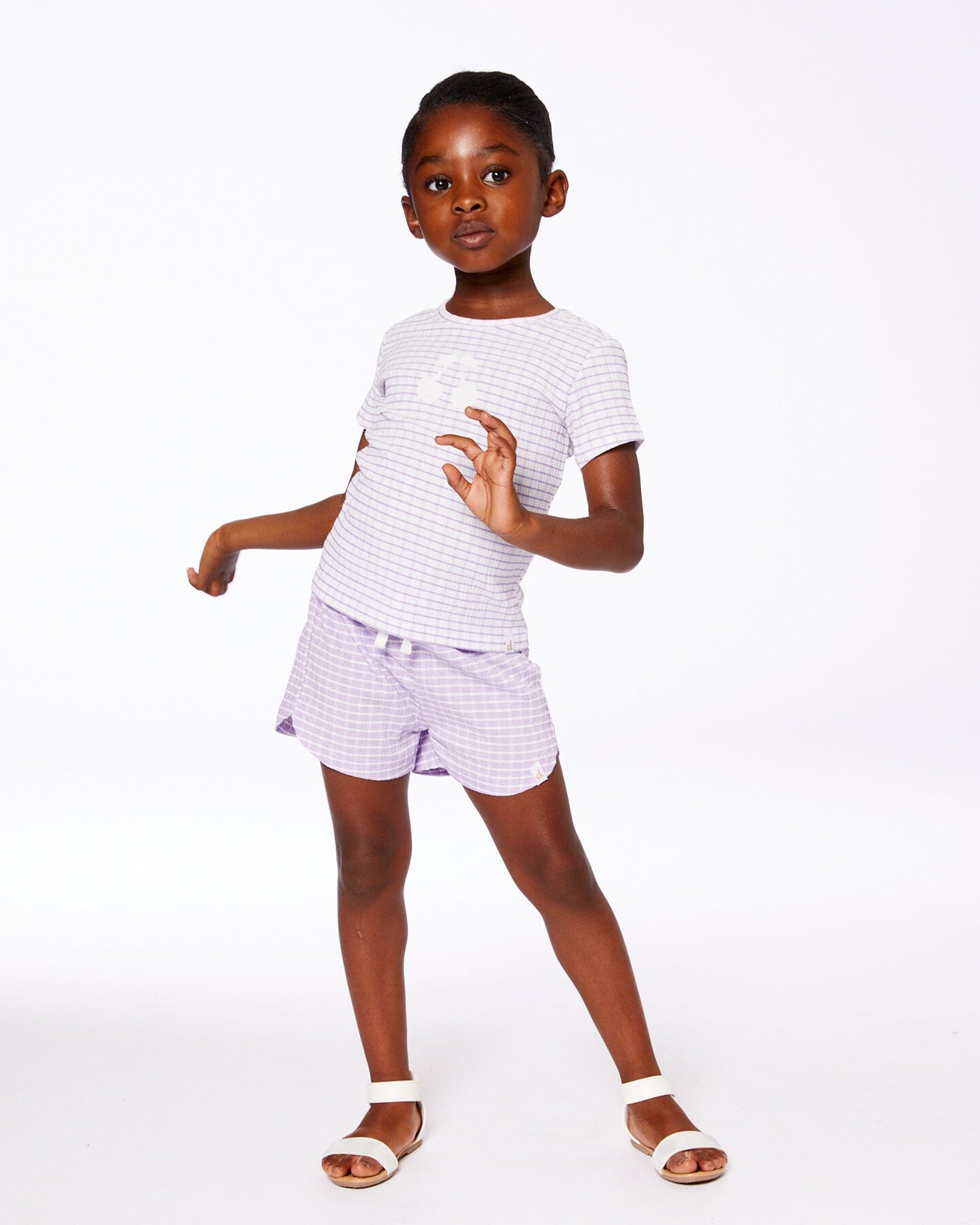 Crinkle Short White Checkered Lilac Pants & Shorts Deux par Deux 