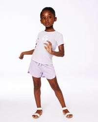 Crinkle Short White Checkered Lilac Pants & Shorts Deux par Deux 