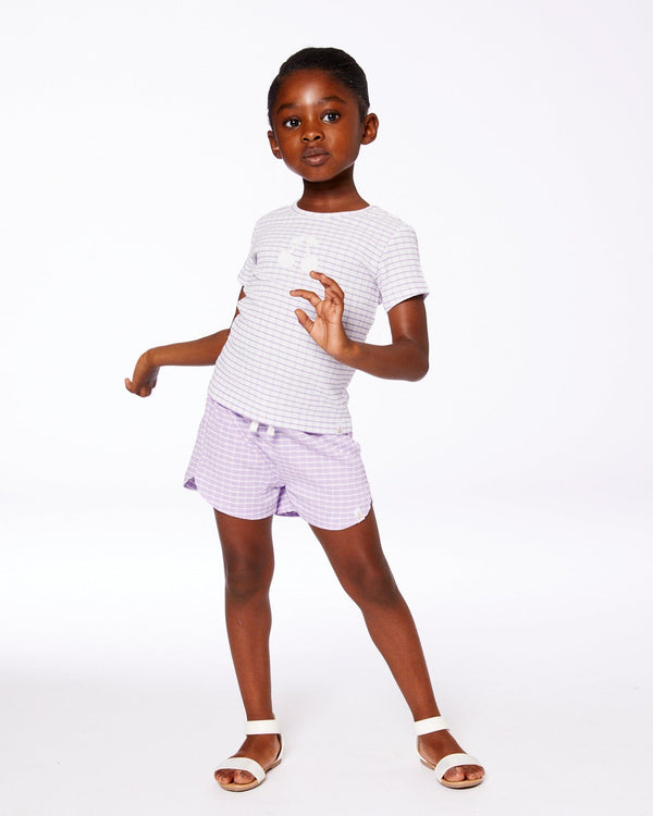 Crinkle Short White Checkered Lilac Pants & Shorts Deux par Deux 