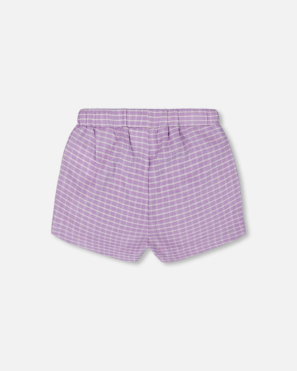 Crinkle Short White Checkered Lilac Pants & Shorts Deux par Deux 