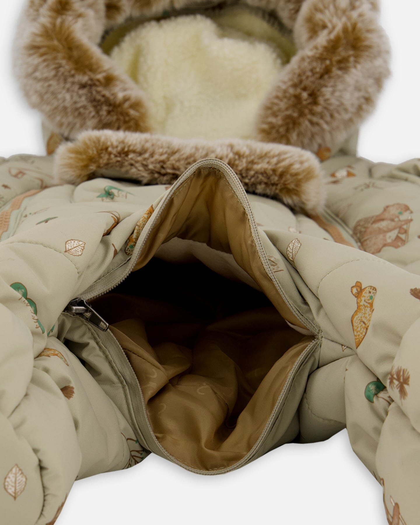 One-Piece Baby Layette Snowsuit Designed For Car Seat Green Animal Print - H10A601_002