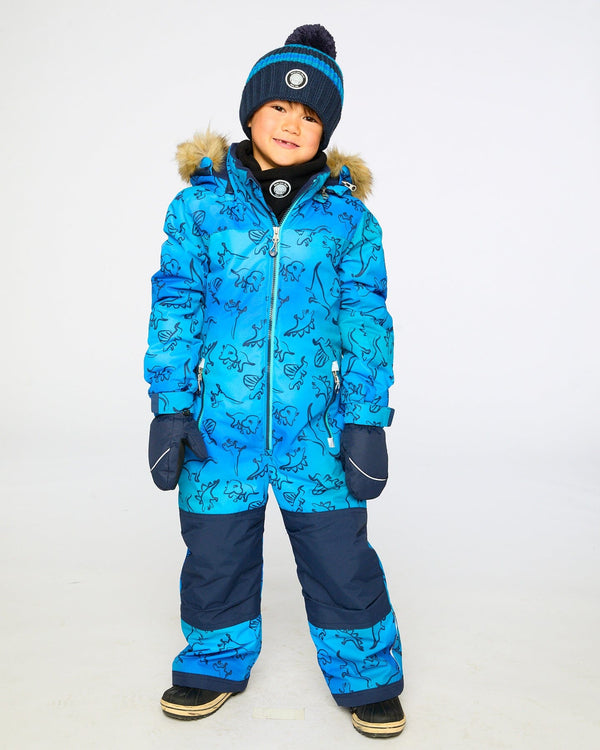 One-Piece Discover Snowsuit Blue Gradient Dinosaur Print Snowsuits Deux par Deux 