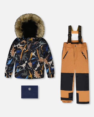 Two-Piece Play Snowsuit With Printed Dinosaurs Jacket Brown - H10PB48_967