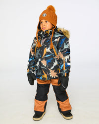 Two-Piece Play Snowsuit With Printed Dinosaurs Jacket Brown Snowsuits Deux par Deux 
