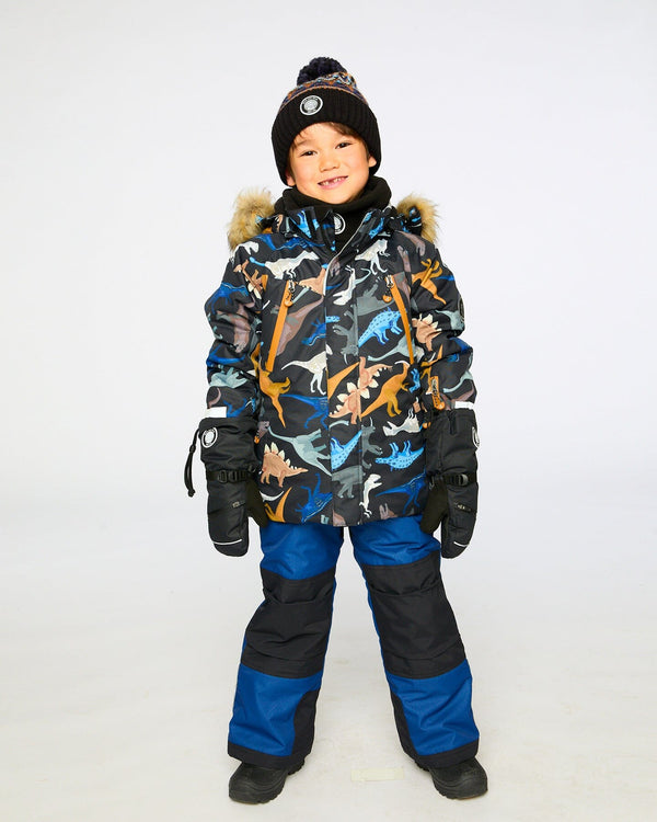 Two-Piece Play Snowsuit With Printed Dinosaurs Jacket Navy Blue Snowsuits Deux par Deux 
