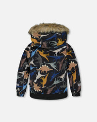 Two-Piece Play Snowsuit With Printed Dinosaurs Jacket Navy Blue - H10PB48_980