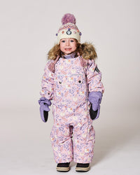 One-Piece Baby Play Snowsuit Designed For Car Seat Lilac Cat Print - H10PBG74_008