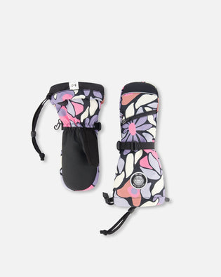 Winter Mittens Teknik Black Retro Flower Print - H10XM203_013