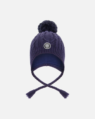 Lined Winter Hat With Pompom Navy Blue - H10XT1_479