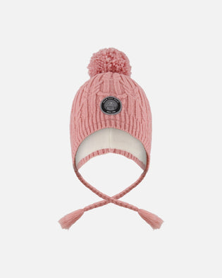 Lined Winter Hat With Pompom Dusty Pink - H10XT1_637