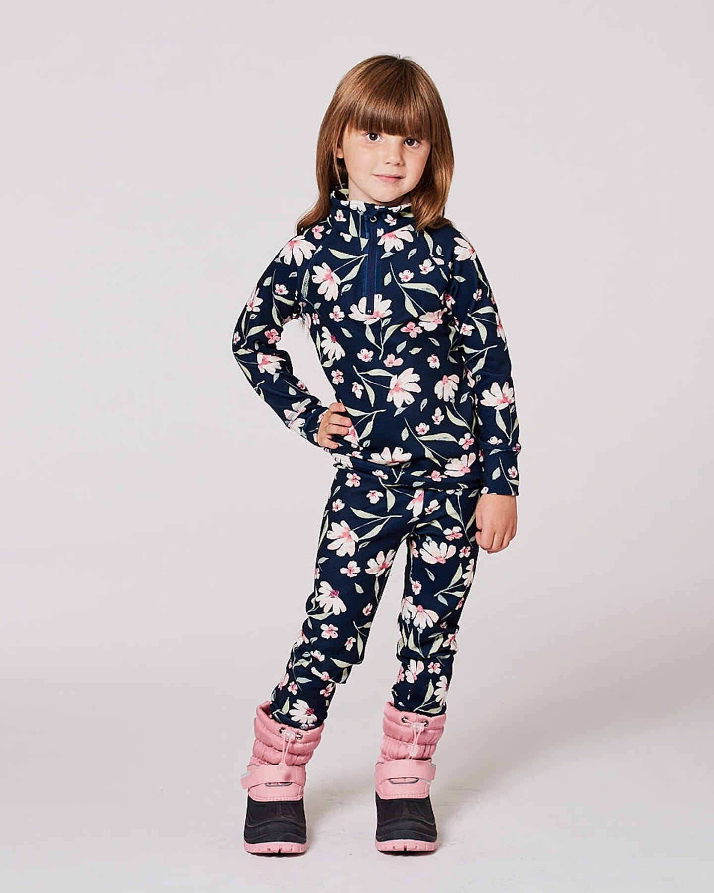 Two-Piece Thermal Underwear Set Navy Flower Print - H10Y600_016