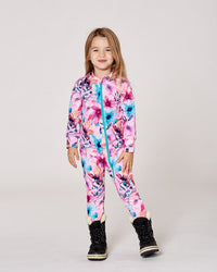 One-Piece Thermal Underwear Pink Watercolor Flower Print - H10Y700_012
