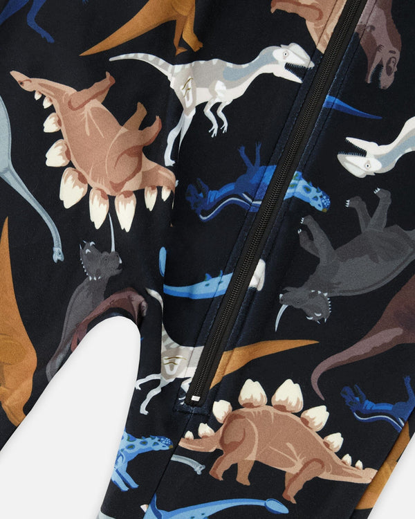 One-Piece Thermal Underwear Black Dinosaur Print - H10Y700_026