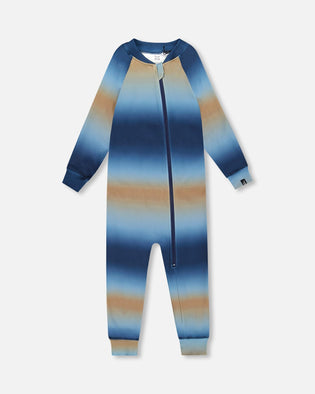 One-Piece Thermal Underwear Blue And Beige Gradient - H10Y700_034