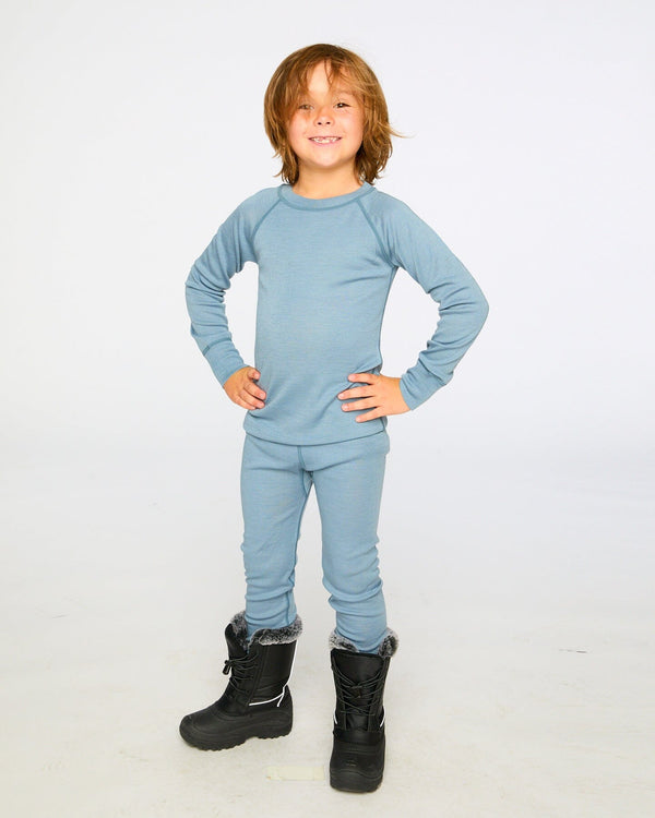 Merino Wool Base Layer Set Blue Gray Base & Mid-Layers Deux par Deux 