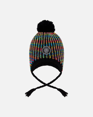 Lined Peruvian Knit Pompom Hat Black And Multicolor - H10Z03_000