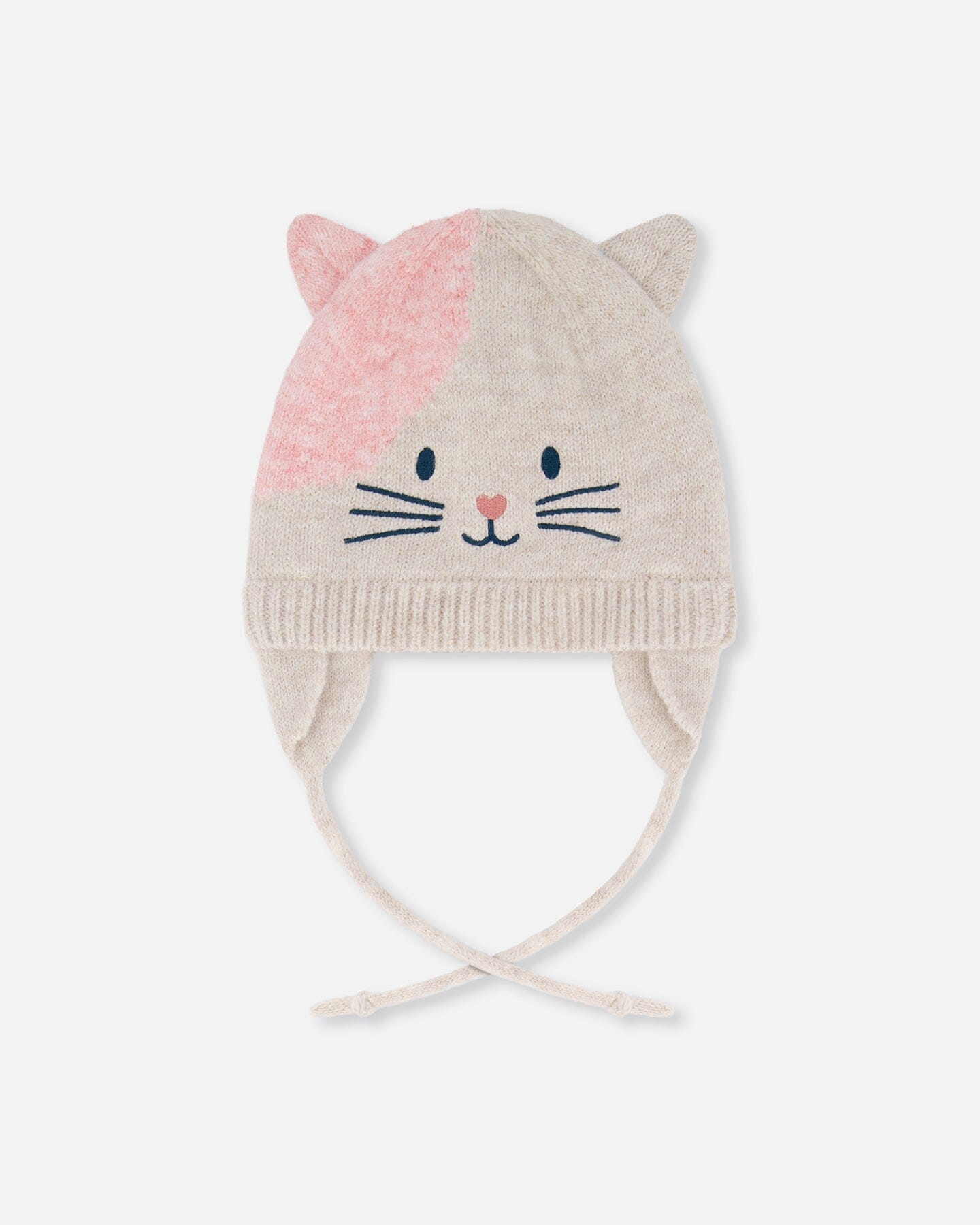 Lined Knit Hat With Ears Off-White And Pink - H10Z12_000