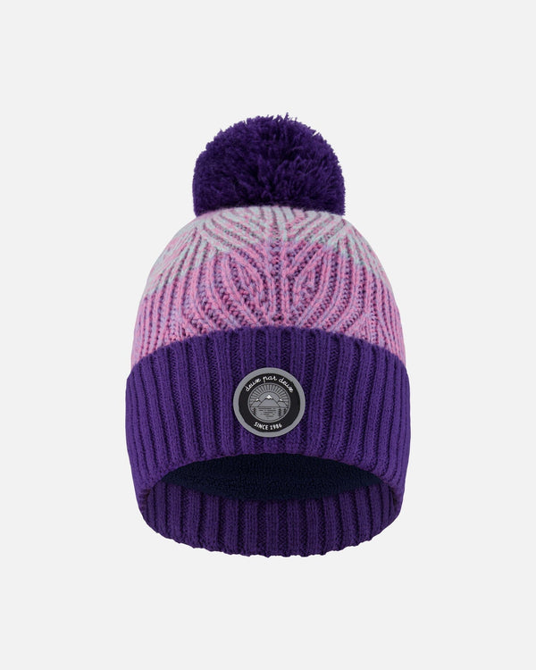 Lined Knit Pompom Hat Purple And Pink - H10Z16_000