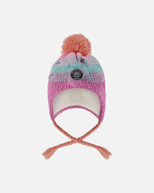 Lined Peruvian Knit Pompom Hat Pink, Orange And Turquoise - H10Z26_000