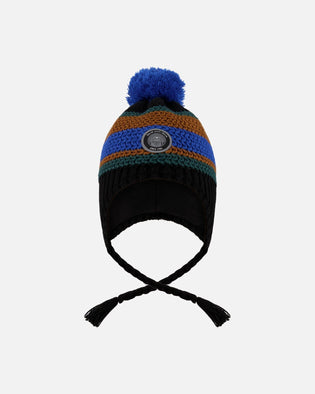 Lined Peruvian Knit Pompom Hat Black, Blue And Brown - H10Z47_000
