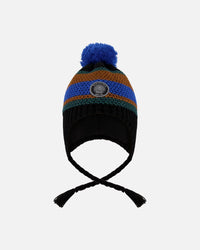 Lined Peruvian Knit Pompom Hat Black, Blue And Brown - H10Z47_000