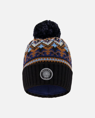 Lined Knit Winter Hat With Pompom Taupe And Navy - H10Z50_000