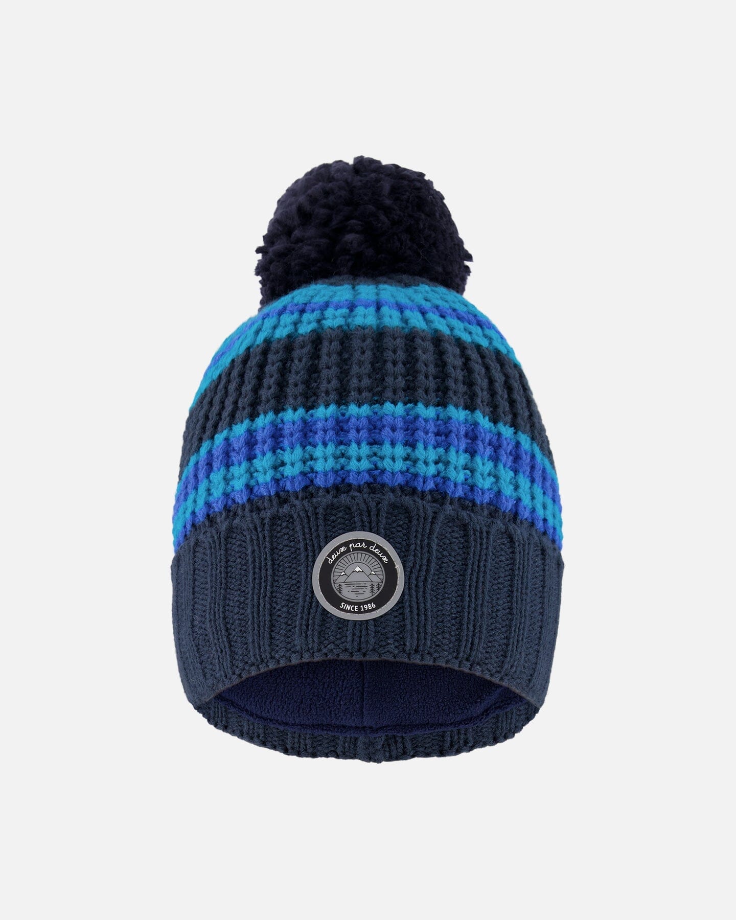 Lined Knit Winter Hat With Pompom Black And Blue - H10Z57_000