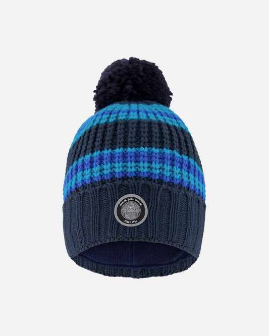Lined Knit Winter Hat With Pompom Black And Blue - H10Z57_000