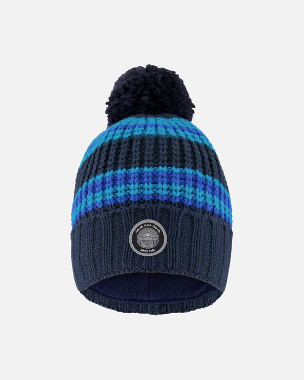 Lined Knit Winter Hat With Pompom Black And Blue - H10Z57_000