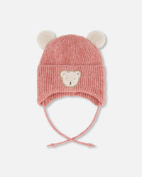 Lined Baby Winter Knit Hat With Ear Flaps Dusty Pink - H10ZA03_643