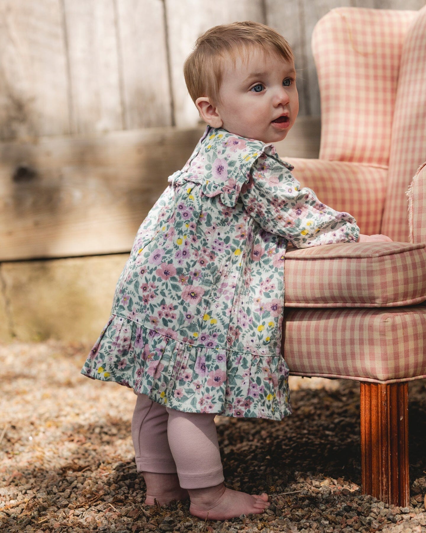 Printed Muslin Sage Floral Dress And Solid Leggings Set - H20A10_046