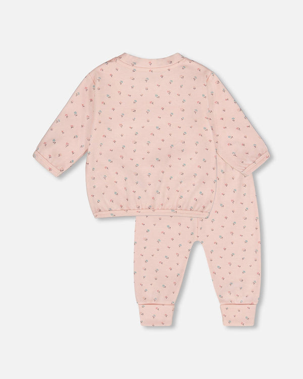 Organic Cotton Pant With Top Set Pink Mini Floral - H20B11_047