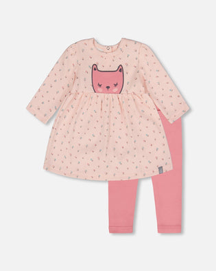Organic Cotton Dress And Leggings Set Pink Mini Floral - H20B12_047