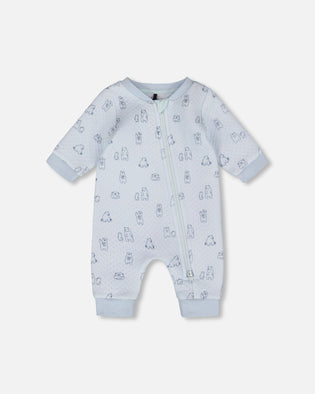 Organic Cotton One-Piece And Baby Romper Blue Bear Print - H20B40_054