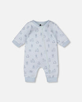 Organic Cotton One-Piece And Baby Romper Blue Bear Print