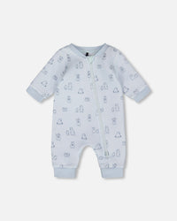 Organic Cotton One-Piece And Baby Romper Blue Bear Print - H20B40_054