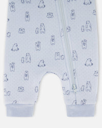 Organic Cotton One-Piece And Baby Romper Blue Bear Print - H20B40_054