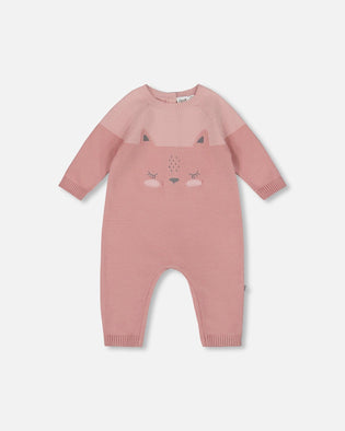 Knitted Bi-Color Cat Romper Old Pink - H20BT42_000