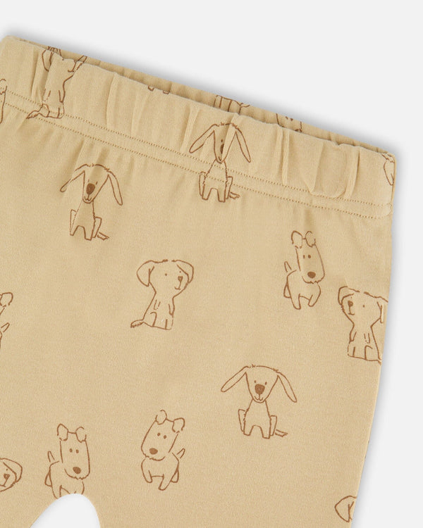 Organic Cotton Pant And Top Set Beige Printed Dogs - H20C10_043