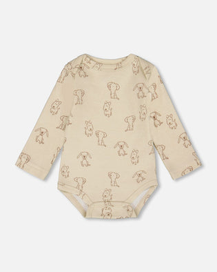 Organic Cotton Onesie Beige Puppy Print - H20C70_050