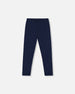 Organic Cotton Jersey Leggings Dark Blue With Cats - H20E60_499