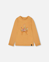 Organic Cotton T-Shirt Golden Yellow With Cat