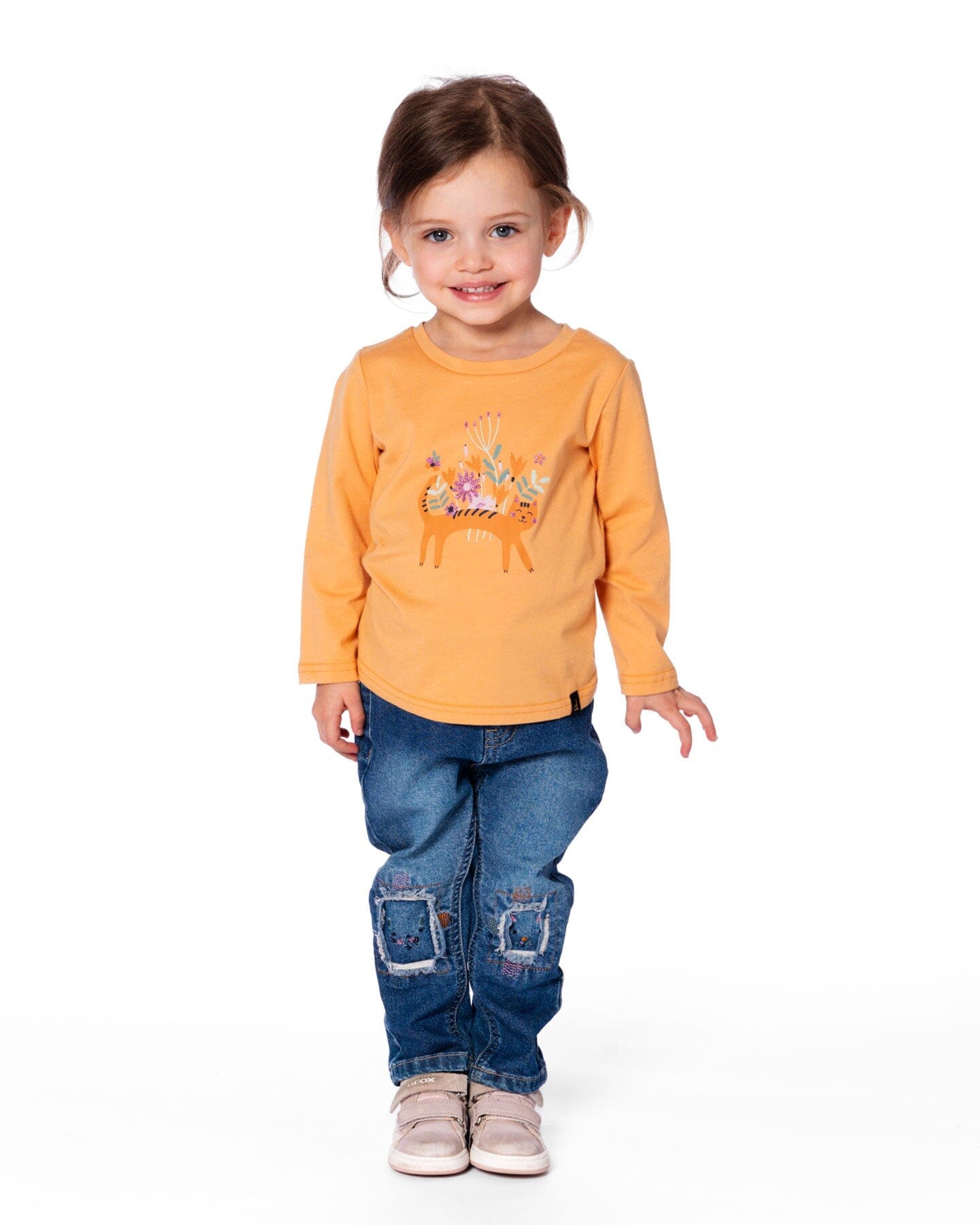 Organic Cotton T-Shirt Golden Yellow With Cat - H20E70_231