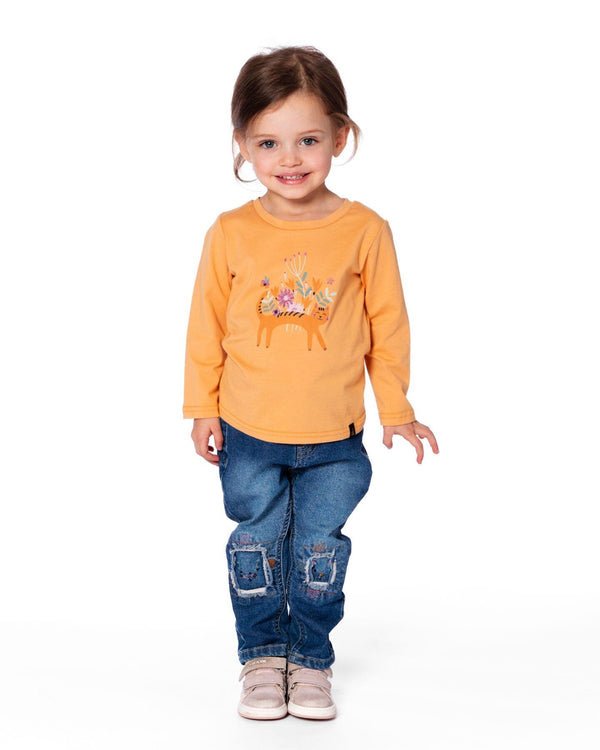 Organic Cotton T-Shirt Golden Yellow With Cat - H20E70_231