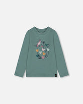 Organic Cotton T-Shirt Sage With Cat