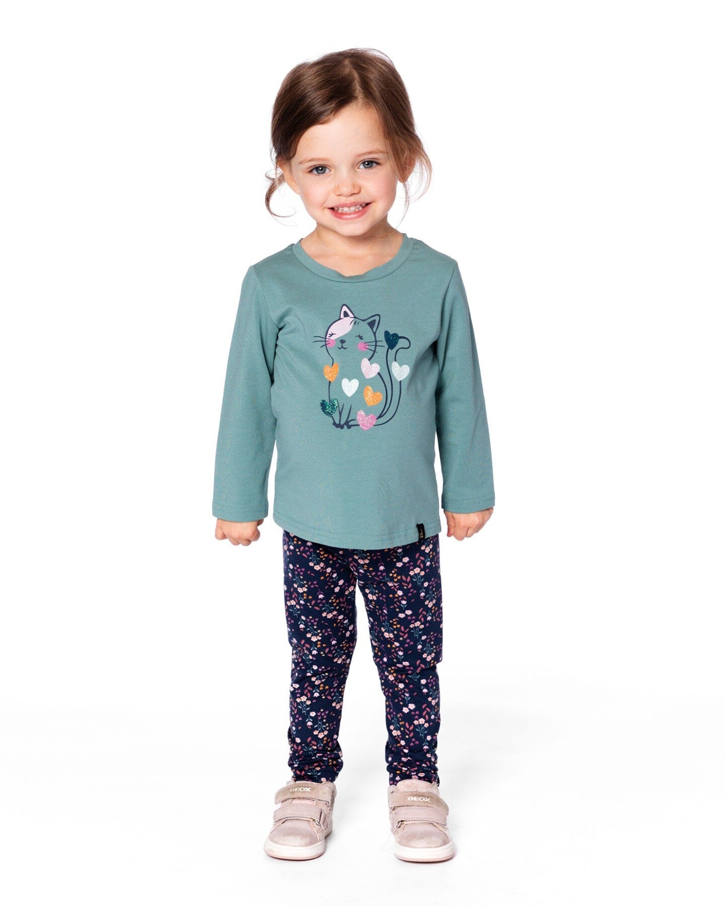 Organic Cotton T-Shirt Sage With Cat - H20E70_461